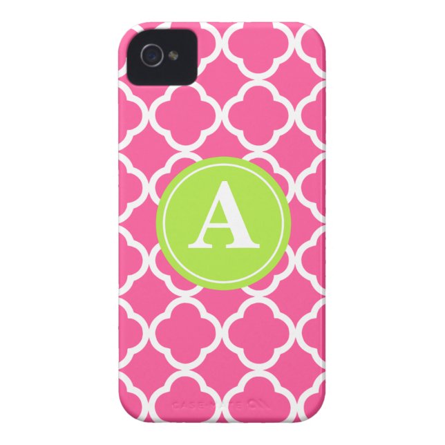 Coques Case-Mate iPhone Monogramme de chaux de Quatrefoil de roses indien (Dos)