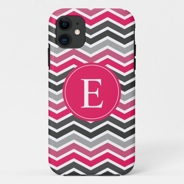 Coques Case-Mate iPhone Monogramme de Chevron gris rose (Dos)