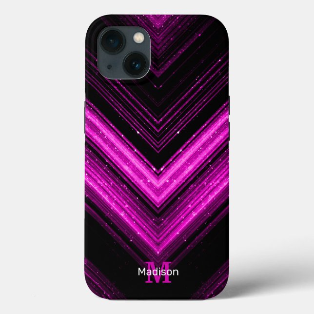 Coques Case-Mate iPhone Monogramme de chevron magenta rose brillant métall (Verso)