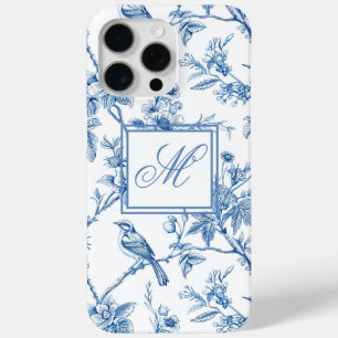 Coque iPhone 15 Pro Max Monogramme de Chinoiserie Bleu et Blanc