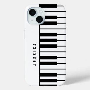 Coque Pour iPhone 15 Monogramme de clavier de piano noir et blanc