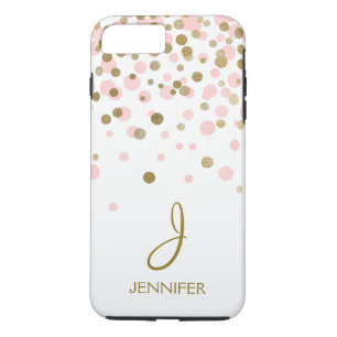 Coque iPhone 8 Plus/7 Plus Monogramme de confetti à huile rose et or