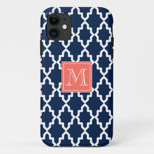 Coques Pour iPhone Monogramme de corail marocain de bleu marine