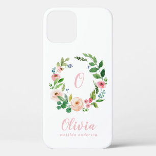 Case-Mate iPhone Case monogramme de courre florale d'aquarelle rose pâle