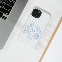 Monogramme de crête Florale Bleu Français Classiqu