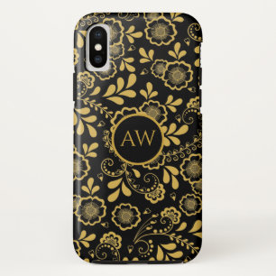 Case-Mate iPhone Case Monogramme de dentelle florale victorienne or et n