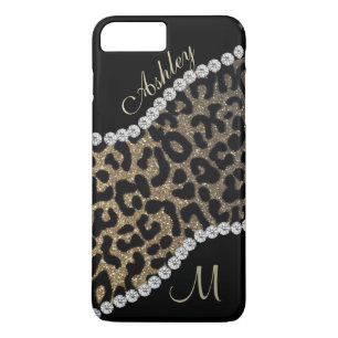 Coque iPhone 8 Plus/7 Plus Monogramme de diamant et de léopard