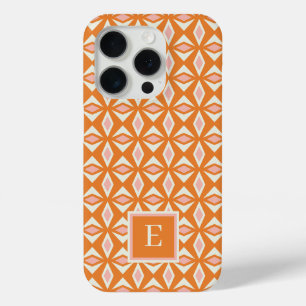 Coque iPhone 15 Pro Monogramme de diamant orange rose pâle