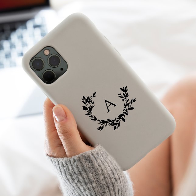 Coques Case-Mate iPhone Monogramme de feuille rustique Crème initiale neut (Créateur téléchargé)