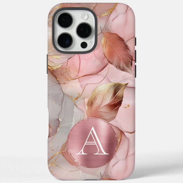 Coques Case-Mate iPhone Monogramme de Feuilles d'or rose pâle (Verso)