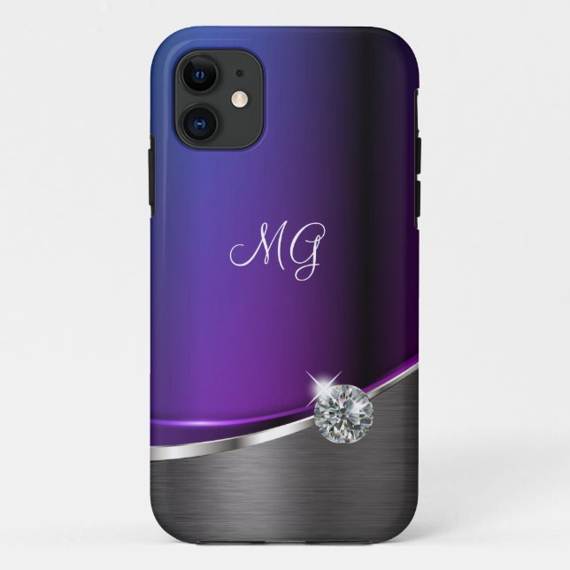 Coques Case-Mate iPhone Monogramme de fille classique Bling violet (Dos)