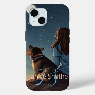 Coque Pour iPhone 15 Monogramme de fille et de chien