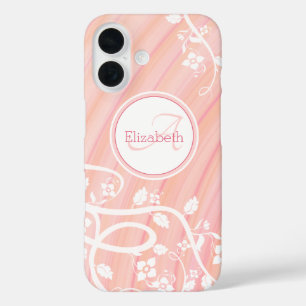 Coque Pour iPhone 16 Monogramme de fille personnalisée Nom rose blanc f