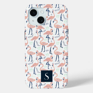 Coque Pour iPhone 15 Monogramme de Flamants roses roses modernes