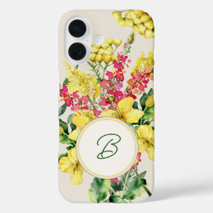 Coque Pour iPhone 16 Monogramme de fleur sauvage à l'aquarelle