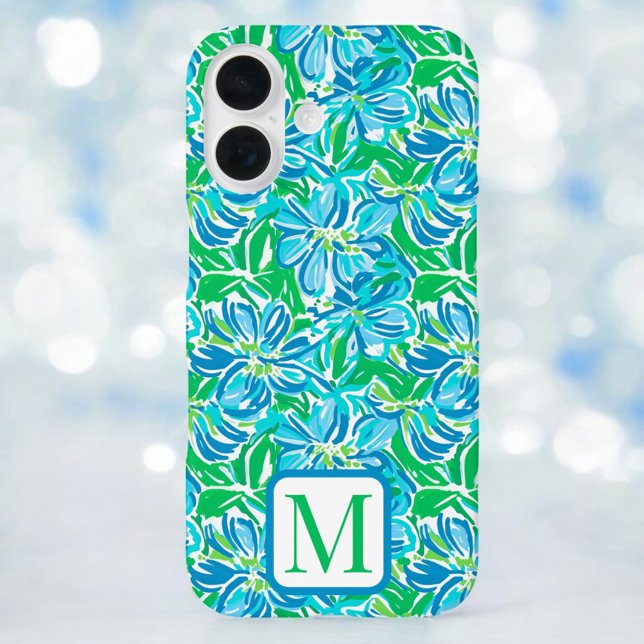 Coques Case-Mate iPhone Monogramme de fleurs bleues preppy (Créateur téléchargé)