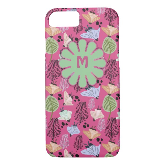 Coques Case-Mate iPhone Monogramme de fleurs botaniques roses rétro (Dos)