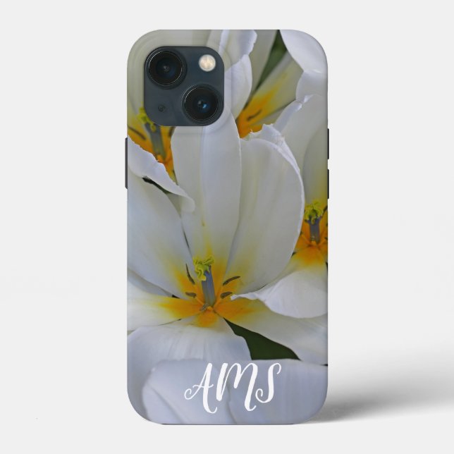 Coques Case-Mate iPhone Monogramme de fleurs de jardin blanc et jaune (Verso)