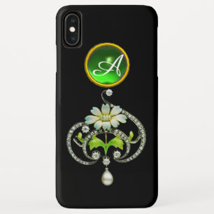 COQUE Case-Mate POUR iPhone MONOGRAMME DE FLEURS D'ÉNAMILE BLANC, DE PERLES ET