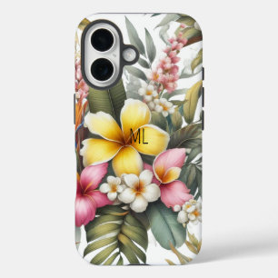 Coque Pour iPhone 16 Monogramme de fleurs tropicales Design d'île