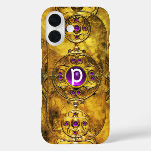 COQUE POUR iPhone 16 MONOGRAMME DE GEM DE L'AMÉTHYSTE DE L'ÉCHELLE DE G