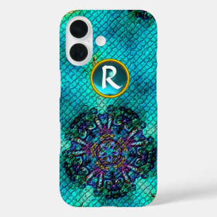COQUES iPhone 16  MONOGRAMME DE GÉM TURQUOISE MOSAÏQUE ÉTOILE ROSE A