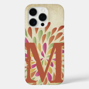 iPhone 16 Pro Case Monogramme de gomme moderne Fleur rose orange