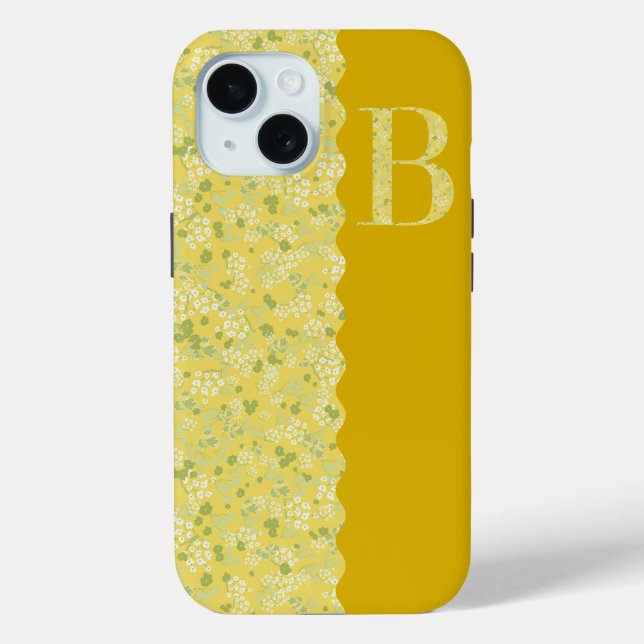 COQUES Case-Mate iPhone MONOGRAMME DE GRAND-MILLIER B JAUNE PETITES FLEURS (Verso)