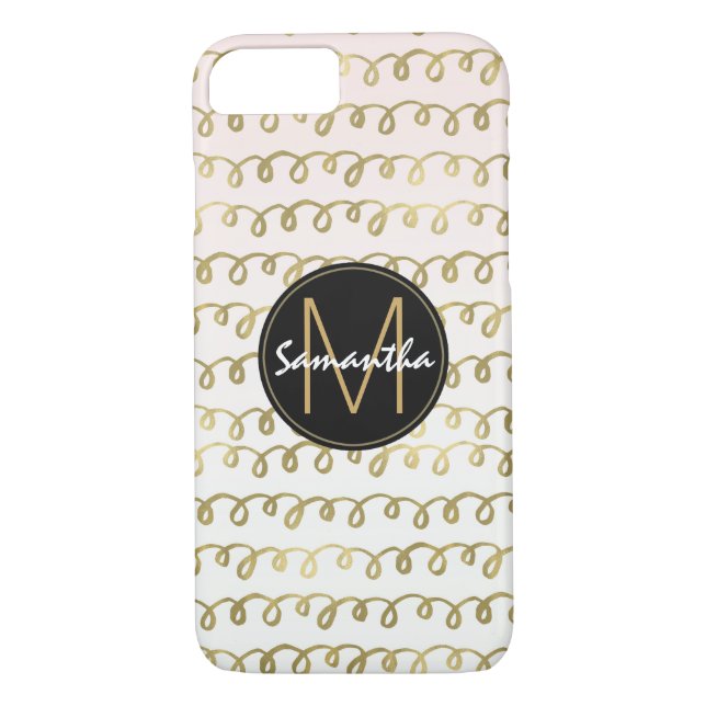 Coques Case-Mate iPhone Monogramme de gribouillis de pêche d'or (Dos)