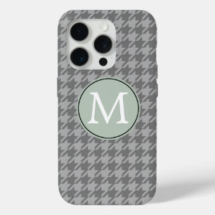 Coque iPhone 15 Pro Monogramme de Houndstooth gris
