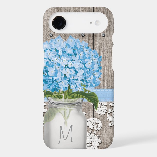 Coques Case-Mate iPhone Monogramme de Hydrangée bleue Mason Jar (Verso)