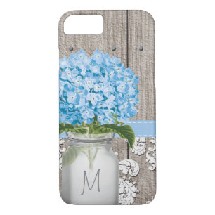 Coque Case-Mate Pour iPhone Monogramme de Hydrangée bleue Mason Jar