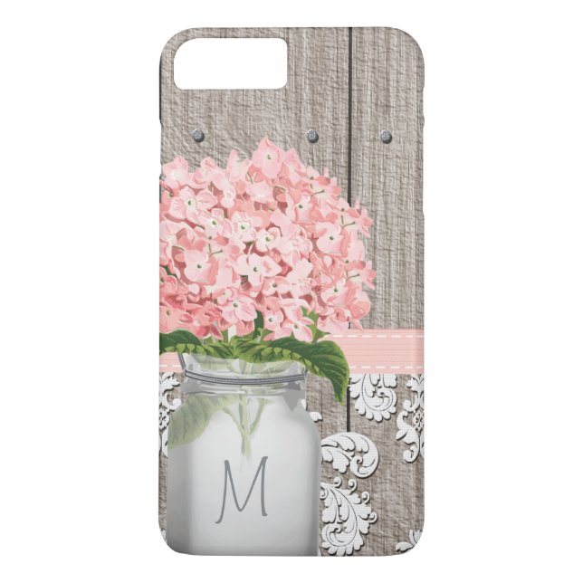 Coques Case-Mate iPhone Monogramme de Hydrangée rose Mason Jar (Dos)