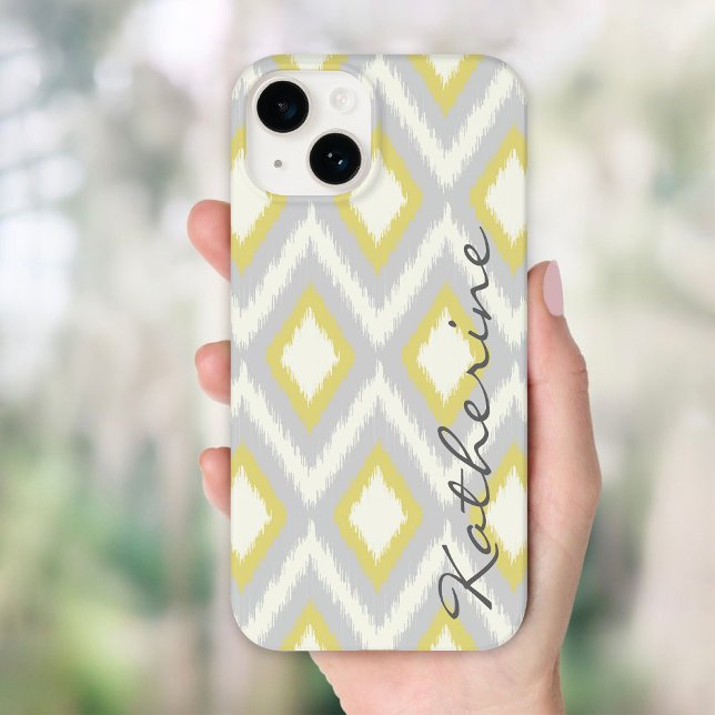 Coques Case-Mate iPhone Monogramme de Ikat Chevron de la tribu gris et jau (Créateur téléchargé)