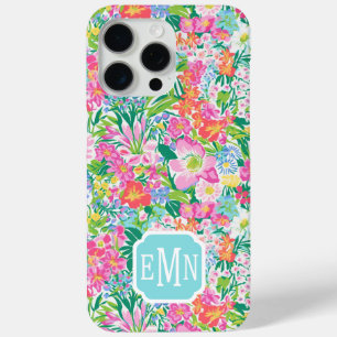 Coque iPhone 15 Pro Max Monogramme de jardin floral rose
