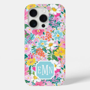 Coque iPhone 15 Pro Monogramme de jardin moderne coloré