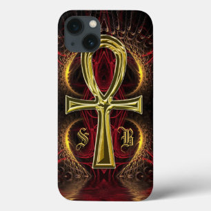 iPhone 13 Coque Monogramme de la déesse d'or d'Ankh
