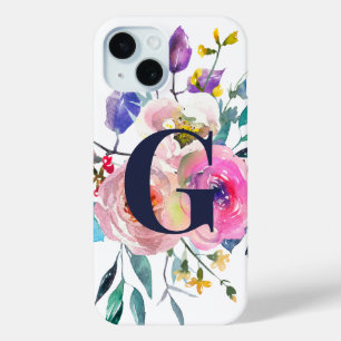 Coque Pour iPhone 15 Monogramme de la marine florale de Sunrise Boho