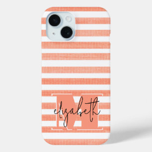 Coque Pour iPhone 15 Monogramme de la plage et de la bande blanche