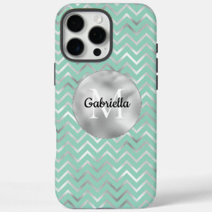 Coques iPhone 16 Pro Max Monogramme de la pointe Silver Zigzag