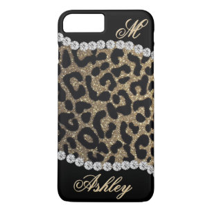 Coques Pour iPhone Monogramme de léopard et de diamant