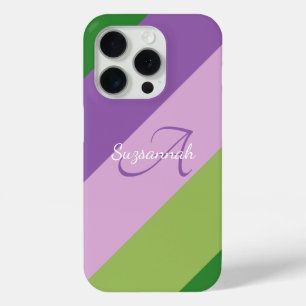 Coque iPhone 15 Pro Monogramme de lettre initiale coloré et rayure dia