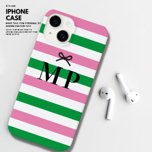 Coque Pour iPhone 14 Monogramme de mâchoire rose et vert foncé