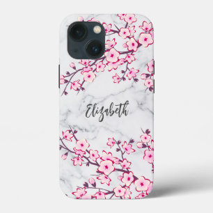 Case-Mate iPhone Case Monogramme de marbre gris clair en fleurs de ceris