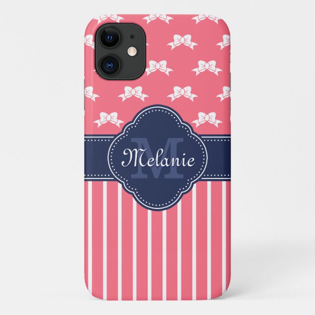 Coques Case-Mate iPhone Monogramme de marine Motif rose vif (Dos)