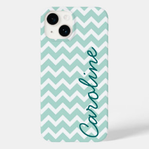 Coque Pour iPhone 14 Monogramme de menthe Chevron