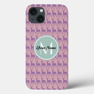 Etui iPhone 13 Monogramme de menthe Lilac et cerf rose Personnali