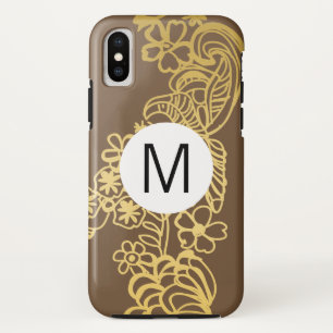 Case-Mate iPhone Case monogramme de motif brun à fleurs dorées