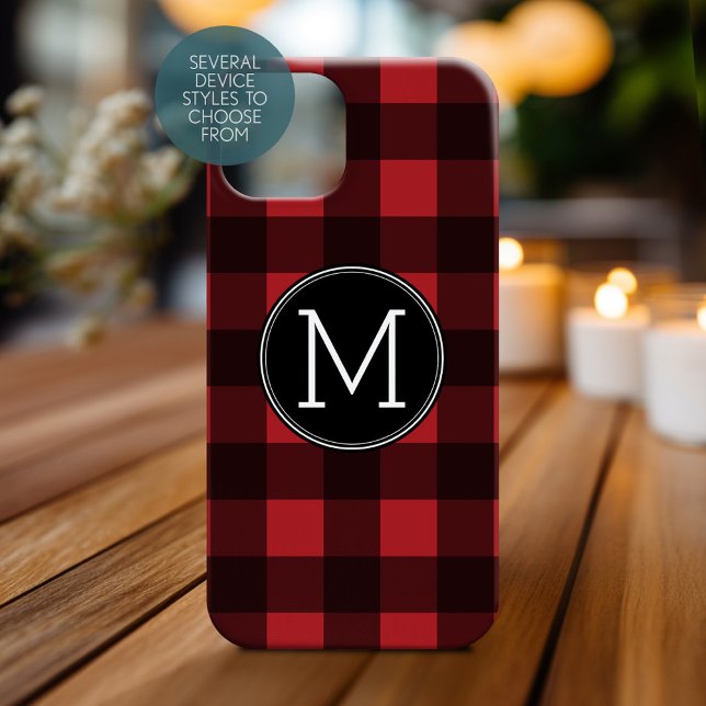 Coques Case-Mate iPhone Monogramme de Motif de Buffle Noir Rouge Rustique (Personalized Phone Case with Monogram)