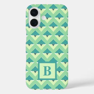 Coque Pour iPhone 16 Monogramme de Motif géométrique turquoise et vert